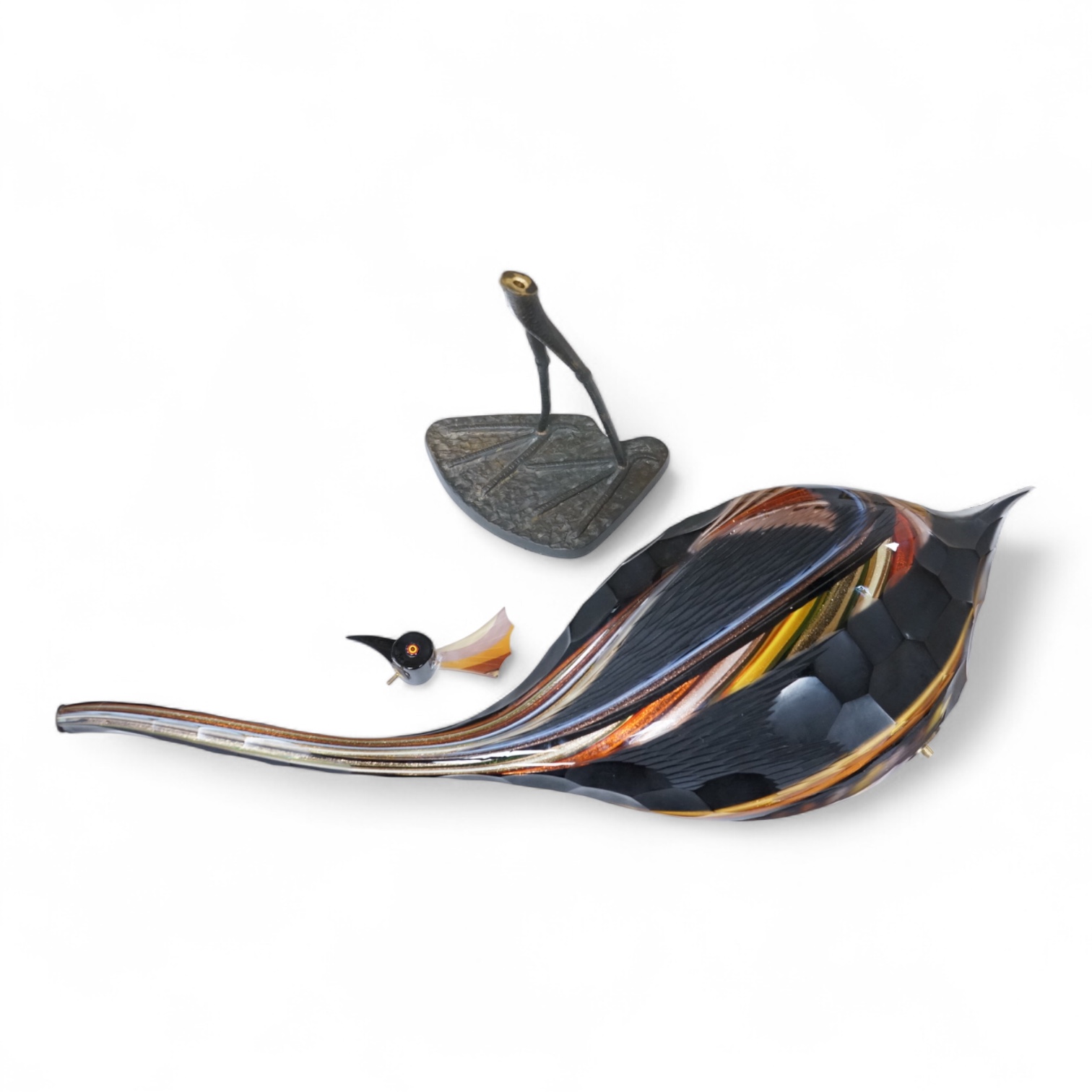 A large Murano glass model of an emu on stand, 97cm in length